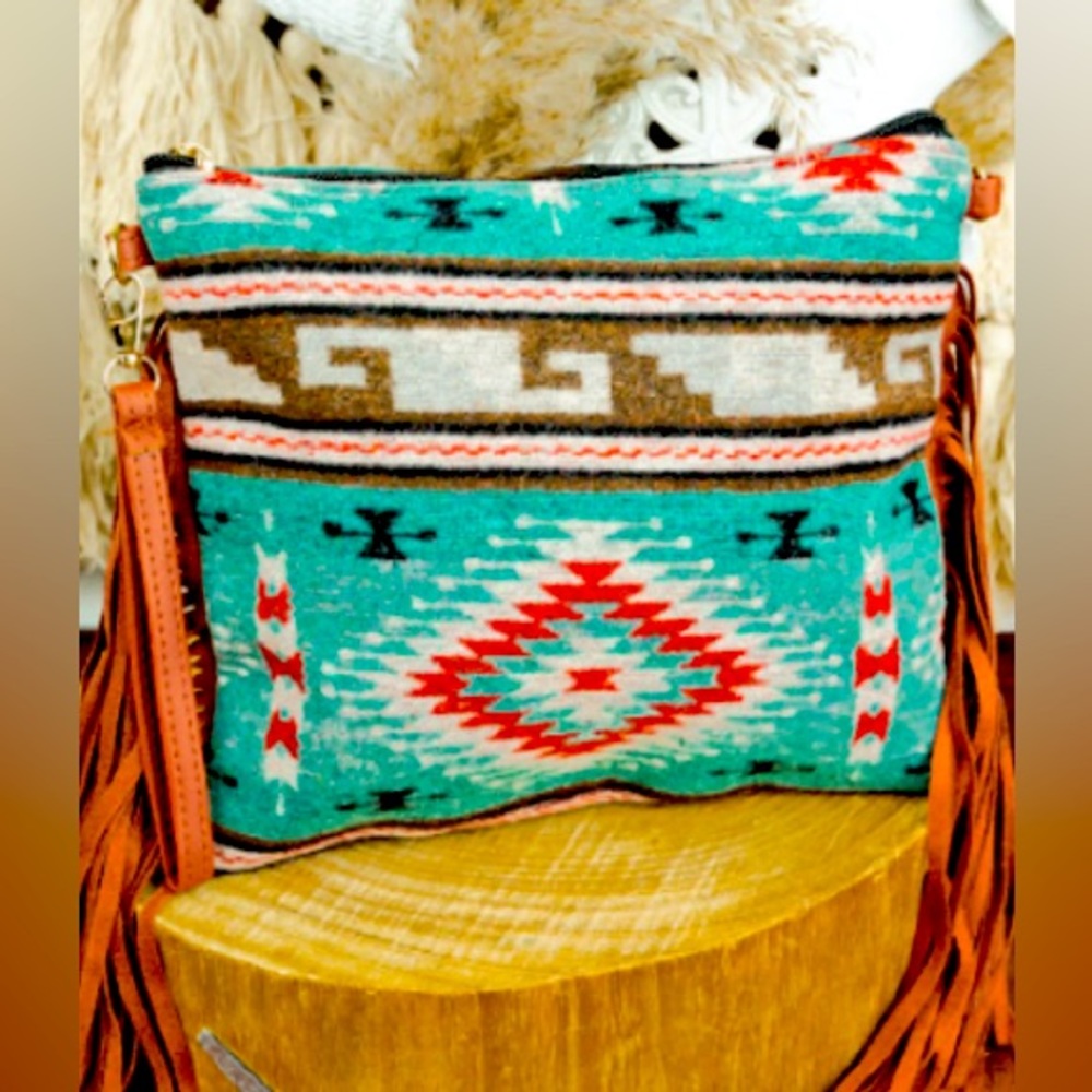 ALAMOSA FRINGE CROSSBODY CLUTCH, TURQUOISE